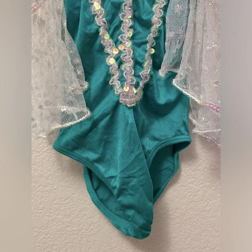 Vintage Teal Sequin White Sparkle Tulle Swim Suit Kids